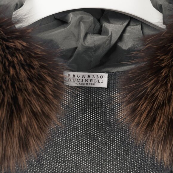Brunello Cucinelli Grey Cashmere Fur-Trim-Hood Zip Cardigan - Picture 8 of 11